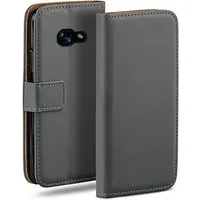 moex Handyhülle für Samsung Galaxy A5 (2017) Hülle Klappbar Book Case Dunkelgrau 5,2 Zoll, Klapphülle Kartenfach Flip Cover Handytasche Leder Optik Schutzhülle