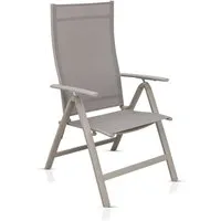 KHG Gartenstuhl Hochlehner Beige Klappstuhl aus Aluminium, Balkonstuhl, vormontiert (7-Fach verstellbar mit Armlehne, wetterfest 120 kg belastbar), Klappbar, wetterfest, 7-fach verstellbare Rückenlehne