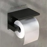 Forrlite Toilettenpapierhalter Toilettenpapierhalter mit Ablage, Kleben oder Bohren, Dunkelgrau (Toilettenpapierhalter mit Ablage, Edelstahl WC-Rollenhalter zur Wandmontage, Kleben oder Bohren, Dunkelgrau)