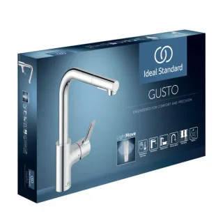 Ideal Standard Gusto Küchenarmatur BD420AA chrom, mit Rohrauslauf und herausziehbarer 2-Funktionshandbrause