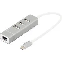 3-Port USB Typ-C Hub, Dockingstation silber/weiß, + Fast Ethernet LAN-Adapter