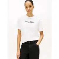 Tommy Hilfiger Kurzarmshirt GOLD BTN SCRIPT MDRN SS TEE mit goldfarbenen Knöpfen