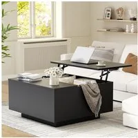 FABATO Couchtisch eckig, höhenverstellbar mit verstecktem Staufach, Landhaus-Design (1-St), mit einem sanften Hebe-Mechanismus, schwarz