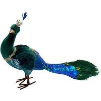 Online-Fuchs Dekofigur edler Pfau mit prachtvollem Federkleid aus Pailetten (50 cm groß, verziert mit funkelnden Pailetten), Federkleid in schimmernden Blau- und Grüntönen