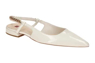 H?gl 1916 1200 Wei?-Creme Damenschuhe Sling Pumps spitz Blockabsatz Echtleder