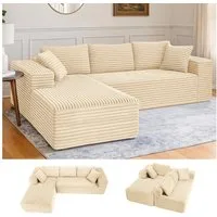 COMHOMA Sofa Big-Sofa, L-förmige Sofa, Couch Ecksofa, Chaiselongue Schlafsofa, mit tiefer Sitzfläche und breiten Armlehnen, Cordstoff