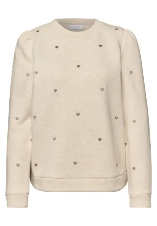 Street One - Sweatshirt mit Herz-Stickerei und Puffärmeln beige - Gr. - 36