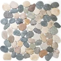 Mosafil Mosaikfliesen Flusskiesel Naturstein Mosaik Fliesen Doha Beige Grau Schwarz, Naturstein 31.500x31.500, schwarz-beige-braun-grau-grün, Verlegefertig auf ein Netz geklebt - Frostsicher - Wasserfest -
