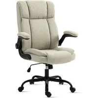 LIYURUI Bürostuhl Ergonomischer 150KG Belastbarkeit Chefsessel Stoff Flip-up Armlehnen (1 St), mit Hoher Rückenlehne und Breitem Sitz, beige