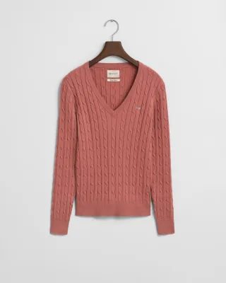 GANT - Zopfstrick V-Neck Pullover aus Stretch-Baumwolle faded brick - Gr. - M