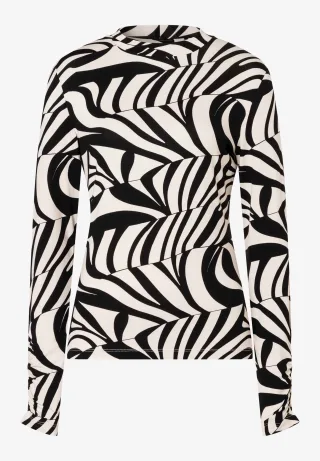 MORE & MORE - Langarmshirt mit grafischem Print weiß - Gr. - 34
