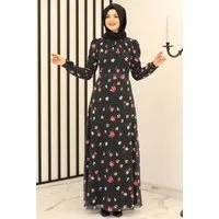 Modavitrini Chiffonkleid Damen Kleid Geblümtes Abendkleid Hijab Mode Modest Fashion Chiffon