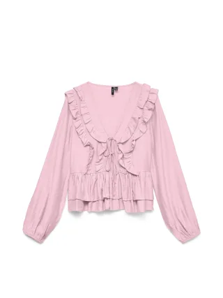 VERO MODA - VMZOEY LS FLOUNCE TOP WVN Pink-A-Boo - Gr. - S