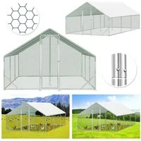 Clanmacy Hühnerstall Freilaufgehege 3x6x2m Hühnerstall verzinkt mit PE-Regendach, Verzinkter Rahmen, PE-Dach, PVC-beschichtetes Drahtnetz