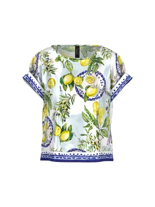 Marc Cain Additions - Viskosebluse mit mediterranem Print white - Gr. - 38