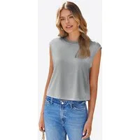 Imily Bela Tanktop Damen Cropped Rundhals Kurzarm Sommer Casual Locker Basic (Packung, 1-tlg., 1per-Pack) Cap Sleeve mit Rundhalsausschnitt in Unifarbe