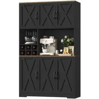 HOMECHO Küchenbuffet Küchenschrank mit Arbeitsplatte Buffetschrank mit 6 Türen Flaschenhalter und Glashalter 180x106x37cm
