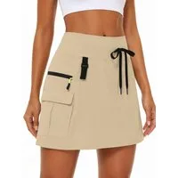 FemmeTone Minirock Damen Cargorock sportlich mit Taschen, kurzer Sommerrock mit Kordelzug Outdoorrock mit Reißverschlusstaschen, Freizeitrock elastischer Bund