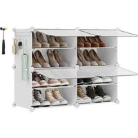 SONGMICS Schuhregal Schuhschrank, 30 x 40 x 30 cm pro Fach, für Flur, Eingangsbereich, mit 4 Fächern, für bis zu 16 Paar Schuhe, anpassbar, weiß-transparent