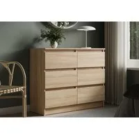 Home Collective Kommode mit 6 Schubladen 95, 120, 140, 160 cm breit Holz Schrank (Highboard Anrichte Schlafzimmer Wohnzimmer Flur Büro Organizer), Kommode 95 cm breit Kommode Sideboard, Sonoma
