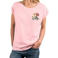 MAKAYA Print-Shirt mit Rosenmotiv Damen Top Rosendruck Aufdruck Rose (Weiß, Schwarz, Blau, Grau, Grün, Hellgrau, Rosa, 34, 36, 38, 40, 42, 44, 46, 48, 50) Baumwolle
