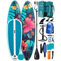 CFB SUP-Board Set 320x84x15 cm extra breit, 160 kg Traglast, aufblasbares Stand Up Paddle Board, (Komplett-Set, mit Paddel, Pumpe, Rucksack, 5L Dry Bag und Schultergurt), für Anfänger und Erwachsene