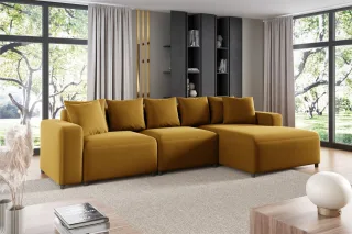 Ecksofa Designersofa Sofa MEGAN in Stoff Salvador Honiggelb Ottomane Rechts