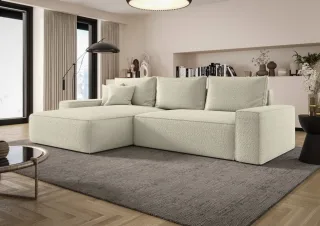 Ecksofa Schlafsofa Sofa WALKEN Stoff Quelle Ecru Ottomane Links