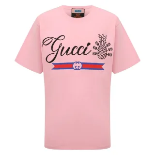 Rosafarbenes T-Shirt mit ubergrosser Passform und Gucci-Ananas-Logo