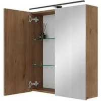 Planetmöbel Spiegelschrank ARIA Badschrank mit Spiegel hängend 60 cm (Spiegelschrank Bad 60 cm mit Beleuchtung und Steckdose, Badspiegelschrank 2-türig) gold eiche