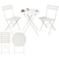 Albatros International Balkonset Bistroset 3-teilig Weiß  Bistrotisch 2 Stühle und Tisch aus Metall, (optimal als Balkonmöbel Set oder Gartenmöbel in modernem Design, Weiß), klappbare Stühle und Tisch aus robustem Metall