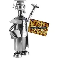 BRUBAKER Weinflaschenhalter Abschluss Prüfung, (Flaschenhalter für Schulabschluss Abitur Doktor Bachelor, 1-St., inklusive Grußkarte), Metall Skulptur, Wein Geschenk