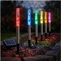 Haushalt International LED Solarleuchte, LED-Leuchtmittel fest verbaut, Farbwechsel, Solarleuchte Erdspieß Farbwechsel Stecklampe Luftblasen 6x