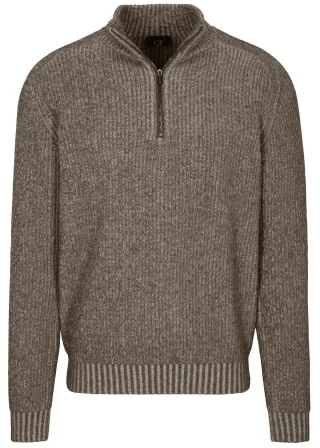 COMMANDER Finest Clothing - Zip Troyer Pullover, gemustert nougat mel. - Gr. - XL