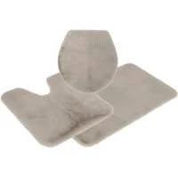 OTTO home Badematte Rabbit Badematten, Badvorleger, Badezimmer Teppich, Höhe 30 mm, rutschhemmend beschichtet, schnell trocknend, strapazierfähig, fußbodenheizungsgeeignet, Polyester, rechteckig, 3-tlg. Stand-WC Set, Kaninchenfell-Haptik, Badteppich,