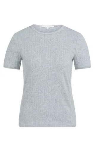 Yaya - Kurzarm-T-Shirt in Rippstruktur mit Rundhalsausschnitt blau - Gr. - L