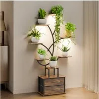 Mondeer Blumenständer Pflanzenständer, mit LED-Pflanzenlampe, 9 Etagen, 2 Schubladen