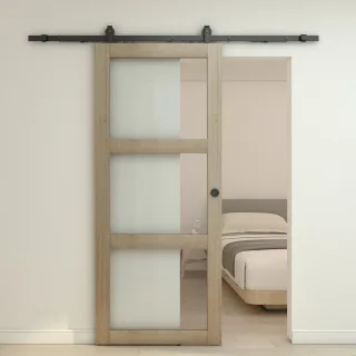 Holzschiebetür Komplettset Landhausstil Eiche mit Glaseinsatz 1025x2150mm inkl. Softclose