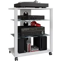 VCM Audio-Board Folas Ro. 70x60x41cm (1 St), Rack Schrank Phono Regal mit Rollen, 2 Glasböden, Mediaboard