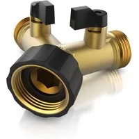 Brandson 2-Wege Verteiler Y-Verteiler für 3/4 Zoll Anschluss, Wasserhahn Splitter aus Messing, (1-tlg., 2-Wege Y-Verteiler ¾ Zoll aus Messing), Wasserventil 2 Wege beide regulierbar, Material hitze & kältebeständig