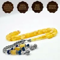 M-Punkt24 Kettenanhänger Tesbih Tespih Damla Kehribar 19 Gr. Diamond 925 Püskül (19 Gramm inkl. Etui, Misbah, Subha, Amber, Gebetskette), 925 Sterling Silber, Bernstein, Kehribar, Damla