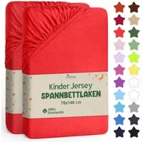 NatureMark Spannbettlaken Jersey Spannbetttuch, 100% Baumwolle, Gummizug: rundum, (2 Stück), Kinder Spannbetttuch, für Baby-/Kinderbett, 70x140 cm, Rot