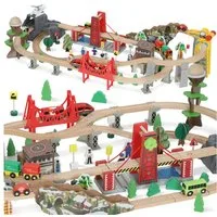 AIYAPLAY Spielzeugeisenbahn-Set Set mit Elektrische Lok, Schienen, Kran, Brücke, Holzzug, Spur 680, (Eisenbahn Set, 100-tlg., Holzeisenbahn), für Kleinkinder ab 3 Jahren Spielzeug für Kinder Jungen und Mädchen