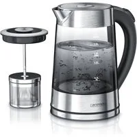 Arendo Wasserkocher Glas & Edelstahl, Temperatureinstellung, Teesieb, Rauchglas, Teekocher, 1,7 l, 2200 W, Temperaturwahl 40° C - 100° C, Abschaltautomatik, Warmhaltefunktion