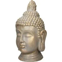 ECD Germany Dekofigur Deko Buddha Kopf Statue für Yoga, Feng-Shui, Haus, Wohnung & Garten, Bronzeoptik aus Polyresin, Gartenfigur Skulptur Dekoration Innen/Außen
