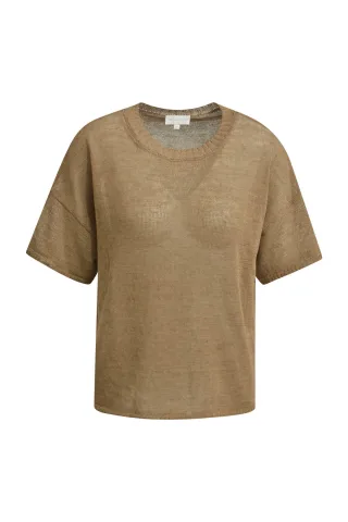 Milano Italy - boxy roundneck Pullover w oversized shoulder + 1/2 sleeve toffee - Gr. - S