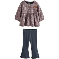 Next Langarmshirt & Leggings Schößchenoberteil und Schlagleggings im Set (2-tlg)