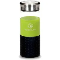 Nutrilovers Trinkflasche Glas Trinkflasche ICE - Robust & Sicher - Für Säfte & Smoothies, Gefrierfeste, BPA-freie Borosilikatglasflasche 450 ml