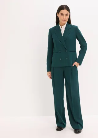 bonprix Hosenanzug, grün, Gr.42, modischer Zweiteiler - Blazer mit betonten Schultern und Hose mit elegant weitem Bein