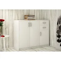 Home Collective Kommode mit 2 Schubladen und 3 Türen in matter Ausführung, Kommode 110cm breit (Hergestellt aus laminierten Platten, Metallrollen mit Auszugsperre), Holz Schrank Sideboard Highboard Kommode mit Schubladen Weiß